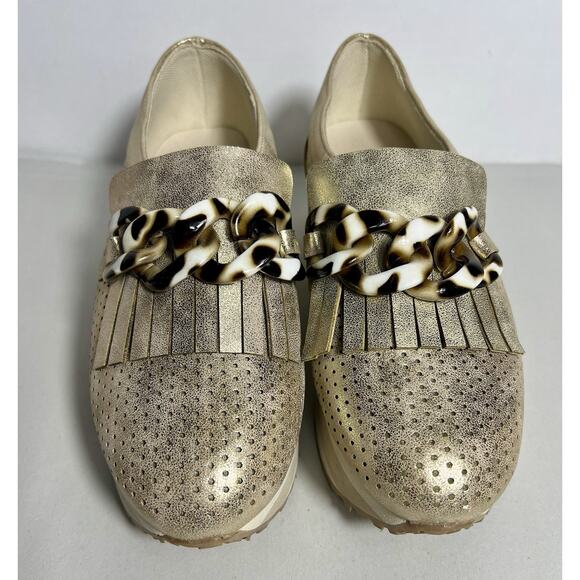 Pierre Dumas Paloma-2 Brown Gold Loafers Size 6 with Animal Print Accents - Picture 4 of 10
